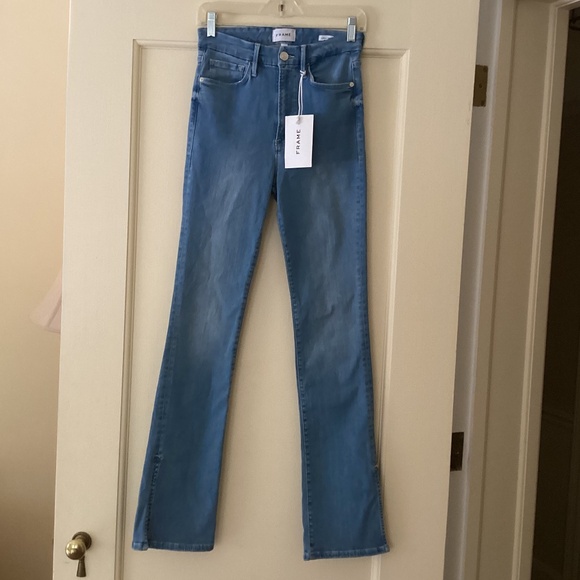 Frame Le Super High Mini Boot Split Hem Jeans Light Wash Color Danbury Sz 27 - Picture 3 of 15